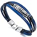 Men's Alloy Genuine Leather Bracelet Bangle Black Blue Silver Vintage Biker (with Gift Bag)