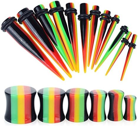 Yantu 24pcs/30pcs Taper Kit with Plugs Double Tunnels O-rings 14G-00G Expander Stretching Kit("Color 1-15" : Qty:30pcs. "Color 16-17" : Qty:24pcs)
