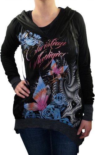 CHRISTIAN AUDIGIER Ed Hardy Pullover Tunic Womens Hoodie Top Sweatshirt