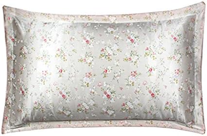 Printed Floral Pattern 100% Pure Silk Pillowcase for Hair & Facial Beauty Queen Standard Size, Pillow Shams Cover with Hidden Zipper - Better Than Satin, 20"x30"