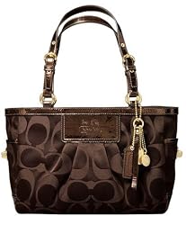 Coach Signature Sateen Gallery Bag Tote with Metallic Trim 12680 Brown