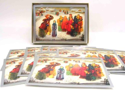 Russian Lacquer Christmas Cards"Snowmaiden and the Villagers" Box of 12