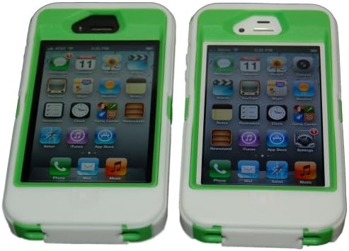 Iphone 4 4S Body Armor Defender Case White and green - Comparable to Otterbox Defender + 1 Cool Colors USB charger cord for iphone & Silicon Bracelet