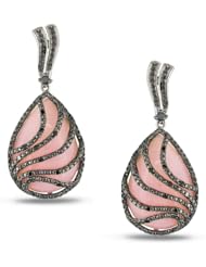 Sterling Silver, Black Rhodium Plated, Diamond and Pink Opal Earrings, (.25 cttw)