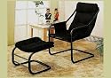 Modern Style Black Metal Chaise/Lounge Easy Chair w/Ottoman