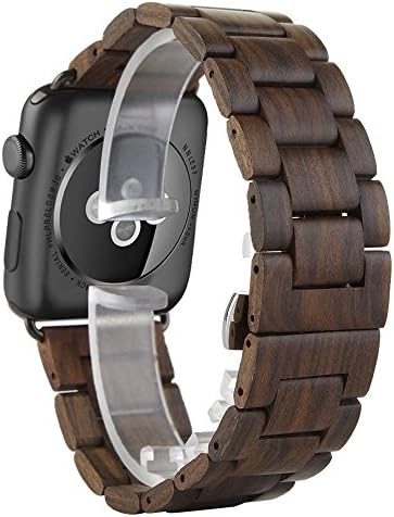 Apple Watch Band for Replacement Strap Wrist Apple Watch with Ebony Wood Entirely Hand-made Iwatch Band and Butterfly Clasp Natural Healthy Wrist Watch Strap 42mm (Brown Ebony)