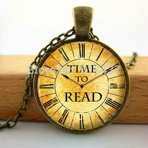 Lawrence Painting Time To Read Vintage Pendant Necklace Book Lover Quote Jewelry Clock Watch Art Photo Glass Cabochon Dome Necklace Pendants