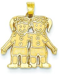 14K Yellow Gold Double Girls Charm Pendant Jewelry