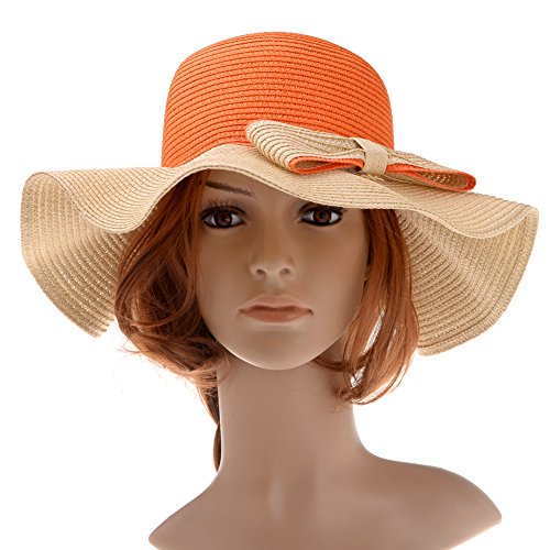 Vbiger Fashion Women Large-Brim Straw Bowknot Hat Beach Summer Sun Hats With Flouncing