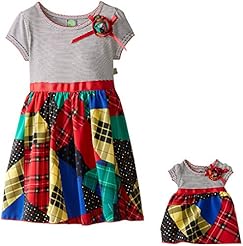Girls Polyester Plaid Print   Dress With a Bow(s) and a Ribbon 