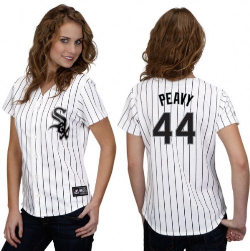 MLB Women's Chicago White Sox Jake Peavy White/Black Pinstripe Home Short Sleeve 5 Button Synthetic Replica Baseball Jersey Spring 2012  (White/Black Pinstripe, Small)
