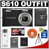 cheap Nikon Coolpix S610 10-Megapixel Digital Camera (Midnight Black) with 4x Optical Zoom + 4GB Memory Card + EN-EL12 Battery + Leather Case + Accessory Kit
