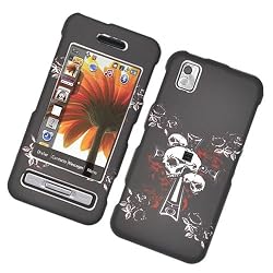 Samsung Finesse R810 (Metro PCS) Rubberized Snap-On Protector Hard Case Image Cover "Cross 'N Skulls" Design