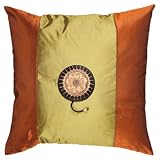 EXP Handmade Silky Olive Green & Orange Cushion Cover / Pillow Sham -Golden Sunflower Design