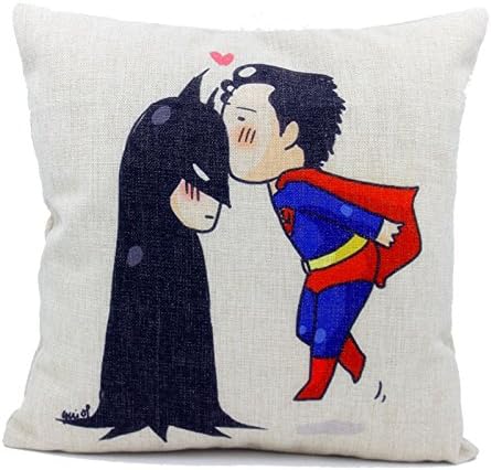 Apexshell (TM) Handdrawing Style Batman and Superman Cotton Linen Square Decorative Throw Pillow Cover Cushion Case 18 "X18 "