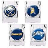 Sports NHL SABRES 4pc Square Shot Glass Set (Individual Logos)/Clear Glass