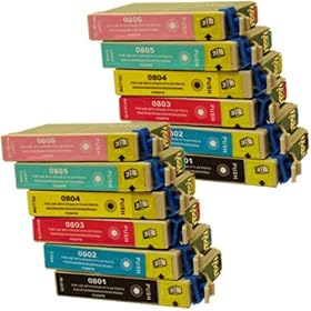 Epson Stylus Photo PX720WD compatible printer ink cartridges - 12 pack (2 Black, 2 Cyan, 2 Magenta, 2 Yellow, 2 Light Cyan, 2 Light Magenta). Maximum yield 0801-6 (0807 Multipack) compatible cartridges, latest version chips.