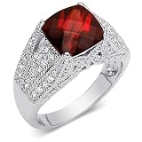 Sparkling Beauty 3.75 carats total weight Cushion Cut Checker Board Garnet & White CZ Size 7 Gemstone Ring in Sterling Silver