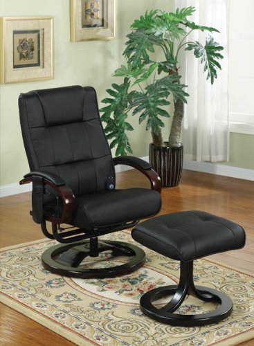 Swivel Massage Recliner Chair with 8 Vibrating Motors in Black Faux Leather F70070