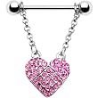 Pink Jeweled Heart Dangle Nipple Ring