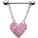 Pink Jeweled Heart Dangle Nipple Ring
