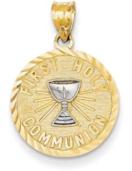 14k Yellow Gold & Rhodium First Holy Communion Charm (engravable)