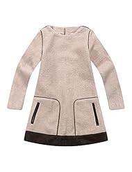 Girls Cotton/Polyester/Viscose/Wool Bateau Neck Long Sleeves  Dress