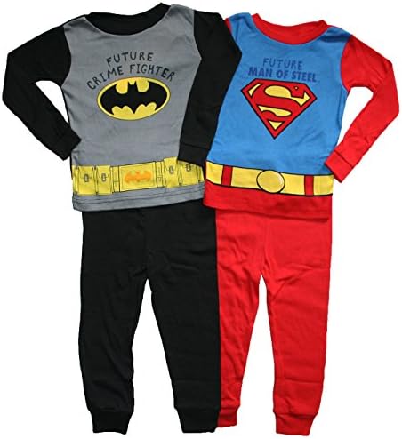 Batman & Superman Little Boys 4 Pc Cotton Pajama Set