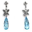 Marcasite Flower with Blue Topaz CZ Earrings, Size: 45mm