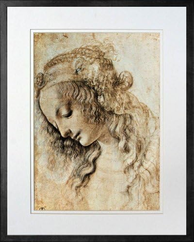 Woman's Head in Profile by Leonardo da Vinci. Framed Art Print Poster. Custom Made Real Wood Modern Charcoal Black Frame (17 1/8 x 21 1/8)