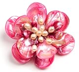 Image of Oi! - Ladies Pink Shell And Fresh Water Pearl Flower Brooch - BC0980