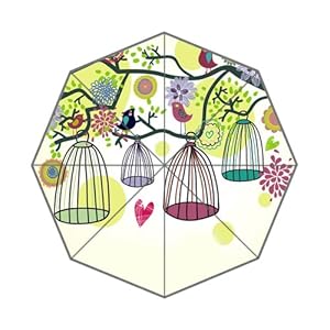 Auto Folding Foldable Umbrella Pleochroic Chromatic Colorful Tree Bird Birdcage Purple Green Pink Blue Black Yellow Flower Dot Leaf Heart
