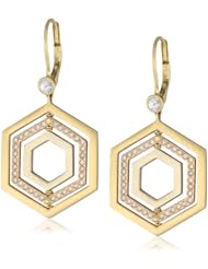 Zaiken Jewelry "Spinning Hexagon Collection" Tri-tone Gold, with Diamonds and Pink Sapphires Drop Earrings