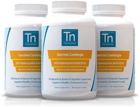 Trusted Nutrients Garcinia Cambogia Extract: 100% Pure, 1000mg Per Veggie Cap, 65% HCA, 3x 180 Count, Serving Size Just 1 Veggie Cap