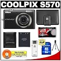 Nikon Coolpix S570 12 Megapixel Digital Camera (Black) with 5x Optical Zoom + EN-EL10 Battery + 8GB Card + Leather Case + Accessory Kit