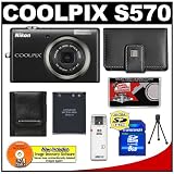 Nikon Coolpix S570 12 Megapixel Digital Camera (Black) with 5x Optical Zoom + EN-EL10 Battery + 8GB Card + Leather Case + Accessory Kit