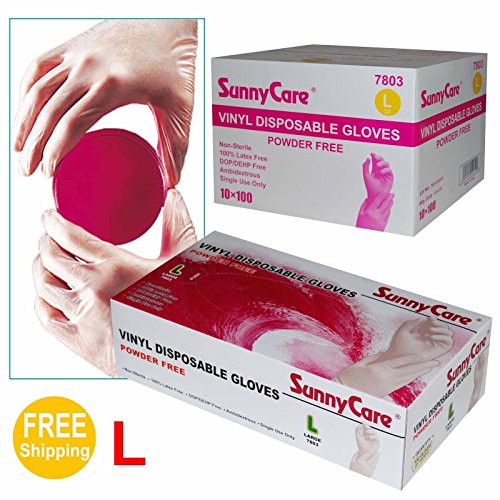 Sunnycare #7803 1000/1cases Vinyl Disposable Gloves Powder Free (Latex Nitrile Free) Large