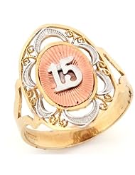 14k Tri Color Gold 15 Anos Quinceanera Filigree Ring