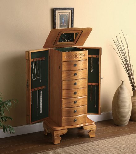 Deluxe jewelry armoire in light oak finish wood On Sale