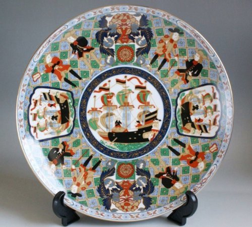 【古伊万里】　黒船襲来　豪華な絵皿 31ｃｍ