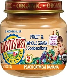 Earth's Best Organic 2nd Fruit & Whole Grain Combo (Peach, Oatmeal, Banana), 4 Ounce Jars (Pack of 12)