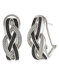 Sterling Silver White Diamond Teardrop Intercrossed Omega Back "J" Hoop Earrings (0.02 Cttw, H-I Color, I2 Clarity)