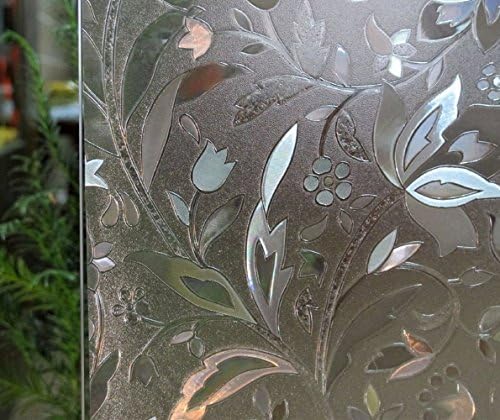NEO Home 3D Tulips Non-Adhesive Glass Film For Meeting Rome/Mall Glass Wall /Glass Door/kitchen/Bath room/Sitting Room/Bedroom/Privacy Window,Avoid Glass Burst.2Ft x 5.9Ft (60cm x 180cm)