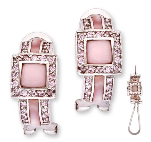 Pretty Pink Mother-Of-Pearl Pink Sapphire Square Clip With Post Earrings