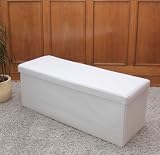 Produkt-Bild: Sitzhocker, Sitzbank mit Stauraum 110x43x40 cm ~ wei&szlig;, beschichtetes Leder