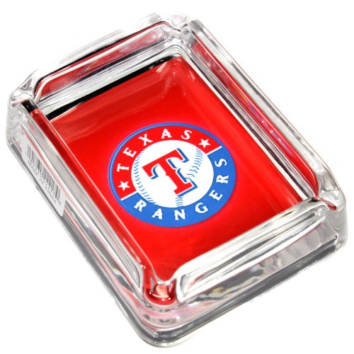 Image of Texas Rangers Glass Ashtray - Dimensions 3 Inch x 4 Inch - Simulated Black Velvet Botton