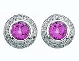 Ladies 0.30ct Diamond Stud Earrings with 1.80ct Pink Tourmaline Center