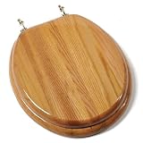 Comfort Seats C1B1R-17BR Designer Solid Wood Toilet Seat with Brass Hinges, Round, Oak