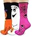 TeeHee Novelty Happy Halloween Fun Crew Socks for Women 3-Pack (Spider Web Pumpkin Ghost)