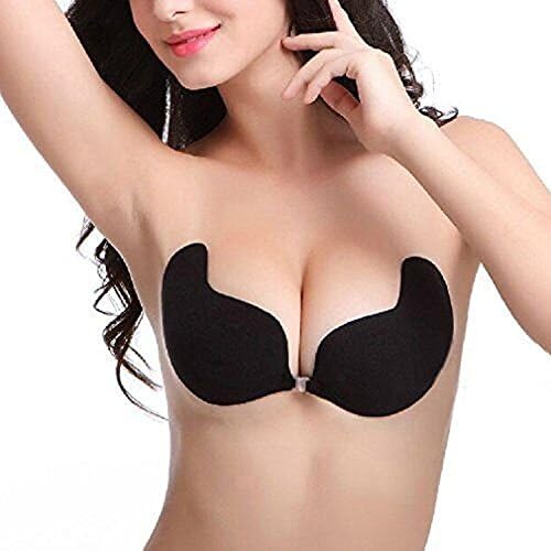 SAKUTANE Sexy Push-up Bra Strapless Deep V-shaped Breathable Invisible Evening Dress Black D